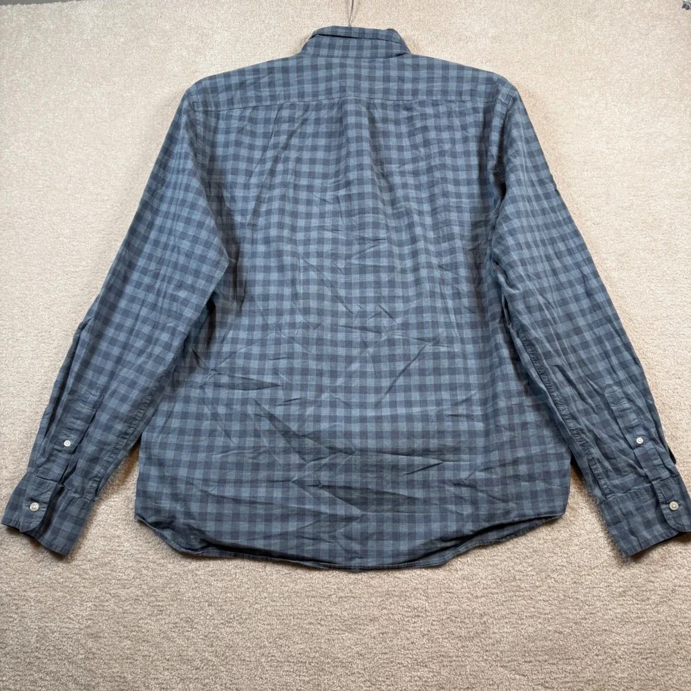 J Crew Slim Mens Blue‎ Buffalo Plaid Button Down Shirt Organic Cotton Stretch XL